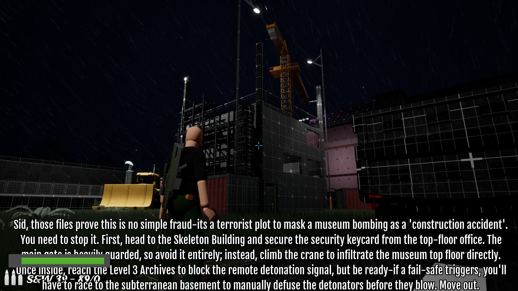 View toward Skeleton Building and yellow crane after the trailer reveal