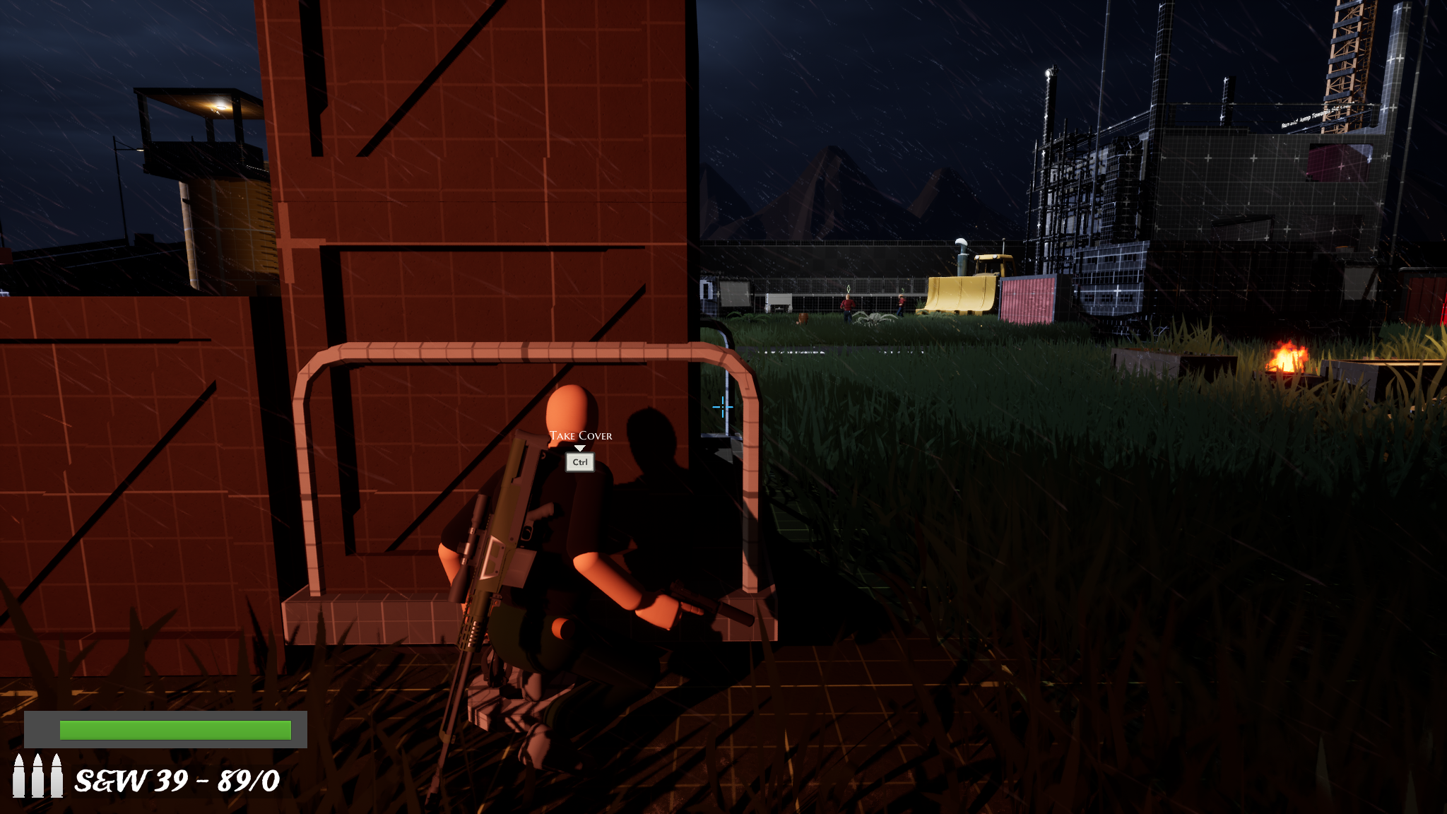 Take Cover behind a container while studying guard patterns