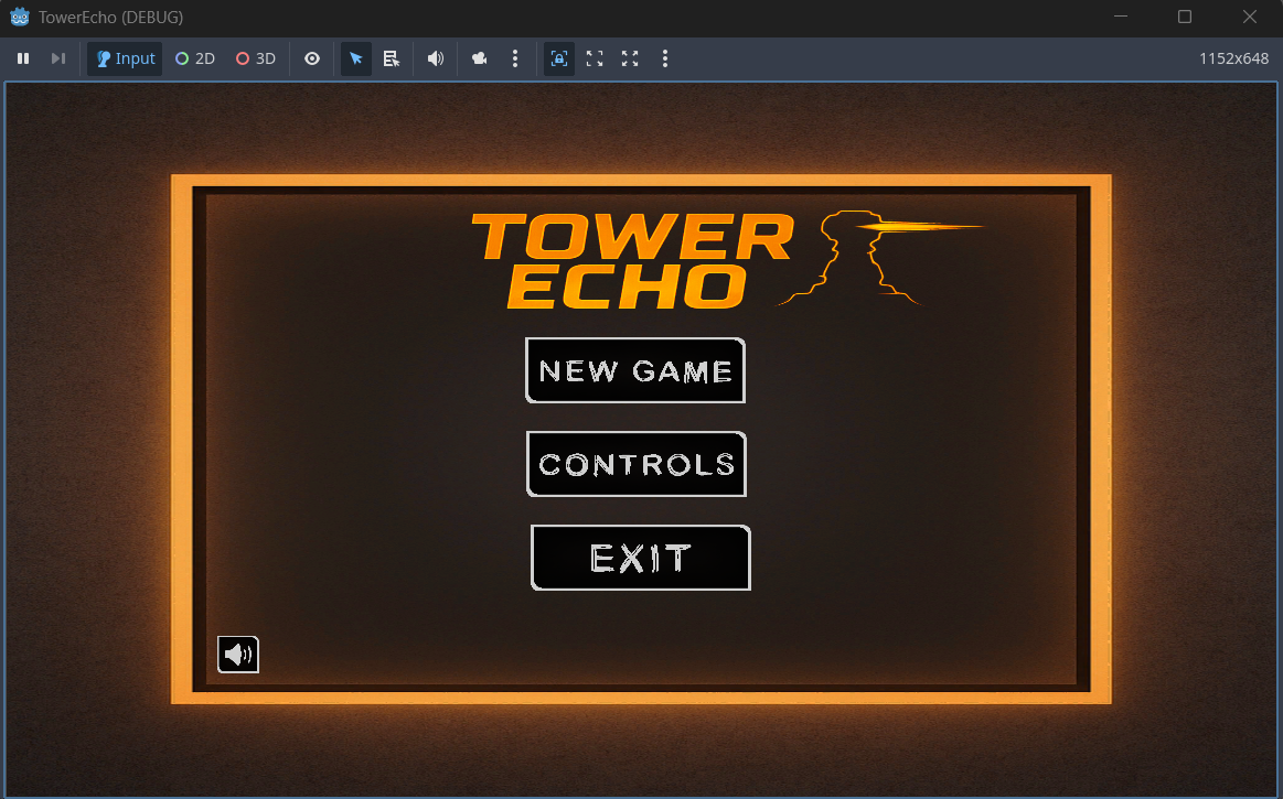 TowerEcho - Main menu with New Game, Controls, Exit buttons