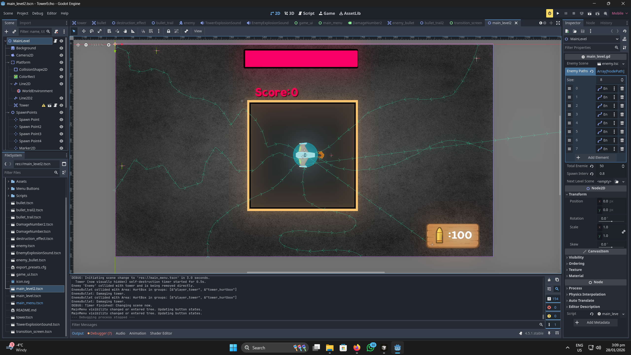 TowerEcho - Early wave showing pathing and enemies