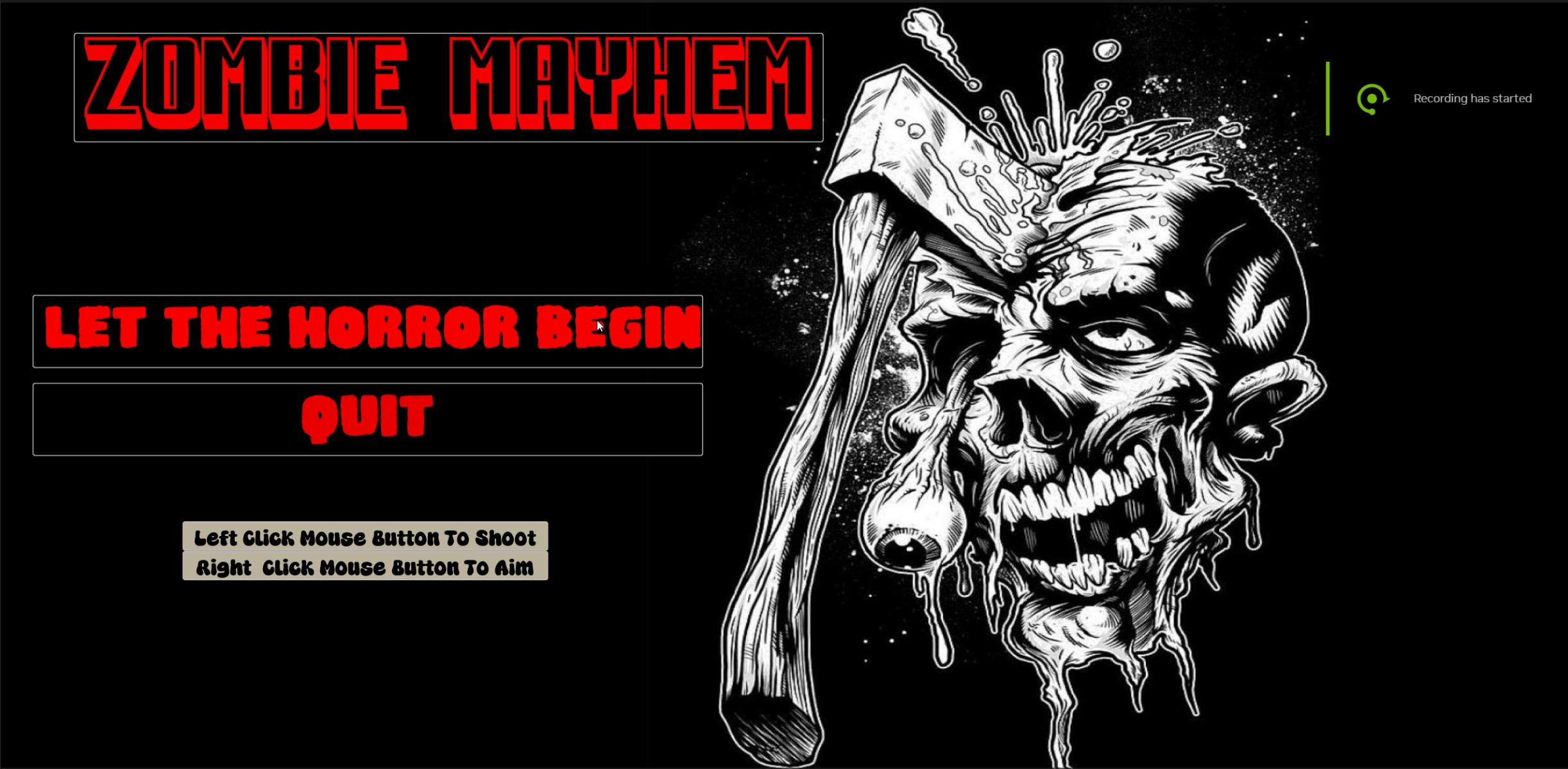 Zombie Mayhem - Main menu